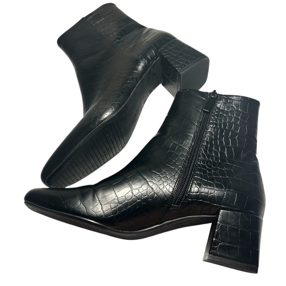 Pull & Bear Collection Faux Leather Croc Embossed Heeled Booties Sz 37 - Picture 7 of 16